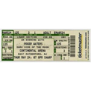 2007 Roger Waters Full Complete Ticket Stub East Rutherford NJ Pink Floyd
